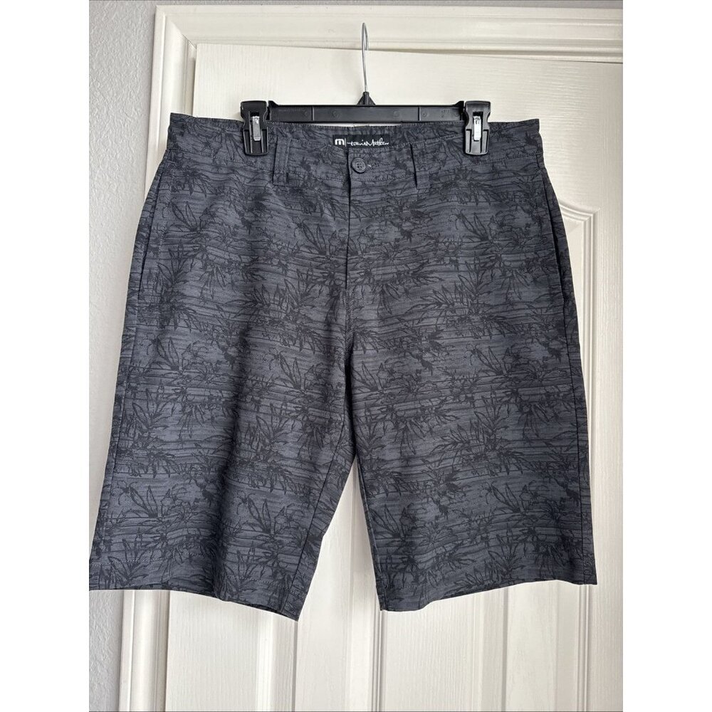 Travis Mathew Black Gray Floral Flat Front Chino Lightweight Size 34 Shorts